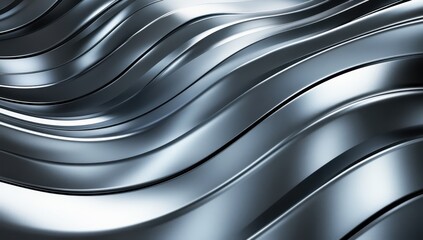 Poster - Reflections of Light on Flowing Metallic Waves in Smooth Silver with Various Curved Patterns and Textures for Abstract Background Use