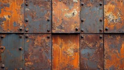 Poster - Rusty Metal Surface with Corroded Panels and Textured Background in Urban Industrial Environment for Artistic Projects and Design Concepts