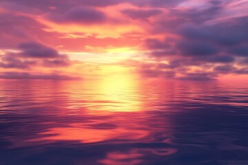 Poster - Serene ocean sunset with vibrant colors reflecting on calm waters under fluffy clouds : Generative AI
