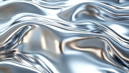 Poster - Shimmering Silver Metal Surface with Elegant Waves and Reflections, Perfect for Abstract Background or Modern Design Projects