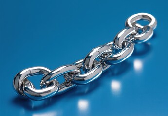 Poster - Shiny Metal Chain Links on a Vibrant Blue Background Highlighting Strength, Connection, and Industrial Design Elements for Creative Projects