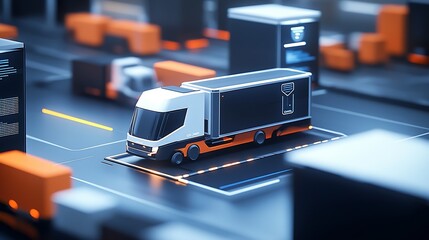 Poster - Futuristic delivery truck in a digital setting highlighting its role in advanced logistics operations : Generative AI