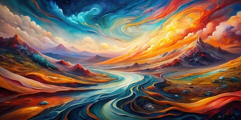 Poster - Abstract Landscape Painting, Fluid Acrylic Background, Website Banner, Digital Art