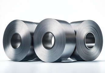 Poster - Silvery Metal Rolls on Light Background in Close-Up View for Industrial and Commercial Use in Manufacturing and Engineering Projects