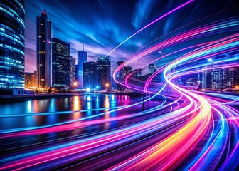 Poster - Abstract Light Trails, Creative Design, Long Exposure Photography, Artistic Swirls, Night Cityscape