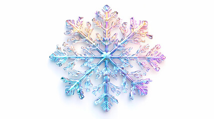 Wall Mural - 3d plastic holographic snowflake. realistic 3d element of shimmering metallic snowflake isolated on 