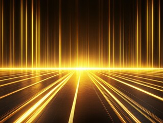 Fototapete - Striking Golden Rays of Light Illuminating a Dark Background with an Abstract Perspective of Warm Colors and Radiance at the Horizon Line