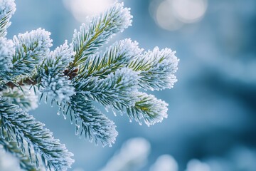 Aufkleber - Frost Covered Pine Branch Showcasing Intricate Details of Winter Wonderland : Generative AI