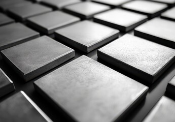 Poster - Texture of Smooth Black Tiles Arranged in a Neat Grid Pattern for Creative Backgrounds and Modern Interior Design Inspirations
