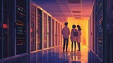 Osoby w serwerowni, technologia, komputery, infrastruktura it