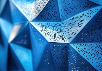 Poster - Textured Blue Wall with Geometric Patterns Featuring Small Holes for Creative Background in Modern Design Concepts