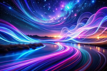 Poster - Abstract Night Music Texture: Flowing Lines & Glowing Lights
