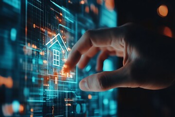 Fototapete - Hand Interacting with Digital Interface for Smart Home Technology Concept : Generative AI