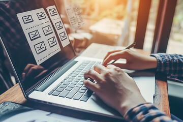 Poster - User Working on Laptop with Email Notifications and Checkmarks : Generative AI