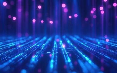 Poster - Vibrant Abstract Background with Blurred Blue and Purple Lights Creating a Stunning Visual Effect of Depth and Movement Ideal for Technology Themes