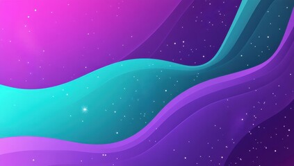 Poster - Vibrant Abstract Background with Flowing Waves in Purple, Pink, and Teal Hues, Stars, and a Dreamy Cosmic Atmosphere for Creative Projects