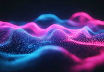 Poster - vibrant abstract waves in neon colors with smooth curves and dots, ideal for digital art and technol