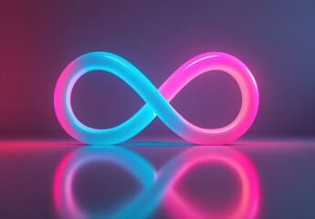 Poster - Vibrant and Glossy Infinity Symbol in Neon Blue and Pink Colors with Reflective Surface for Modern Design Concepts