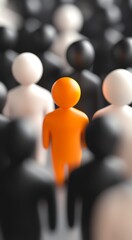 Poster - Bright Orange Figure in a Sea of Black and White Silhouettes Highlighting the Theme of Individuality and Difference : Generative AI