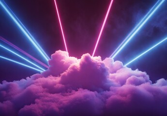 Poster - Vibrant Cloudscape with Neon Laser Beams Illuminating a Dreamy Sky in Spectacular Colorful Hues of Pink and Blue for Abstract Backgrounds