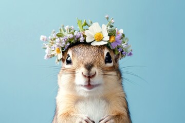 isolated ultramarine background, copy space, promotion visual idea art. cute baby animal chipmunk we
