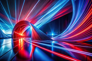 Poster - Abstract Red Blue Geometric Background Long Exposure Light Painting Photography