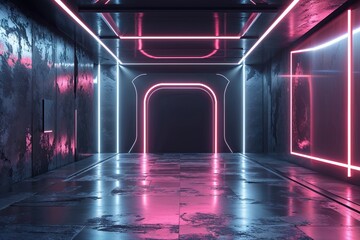 Poster - Futuristic Neon Abstract Background with Metallic Textures for Modern Graphic Design