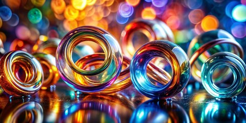 Poster - Abstract Swirling Glass Rings Bokeh Background Aerial Photography Stock Photo