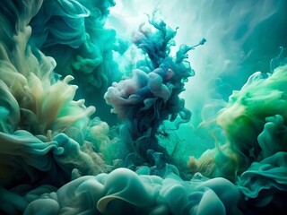 Poster - Abstract Teal and Green Watercolor Background: Fluid Sky Texture, Color Splash Design