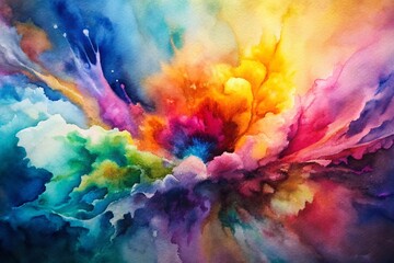 Poster - Abstract Watercolor Macro: Dynamic Brushstrokes & Vivid Color Explosions