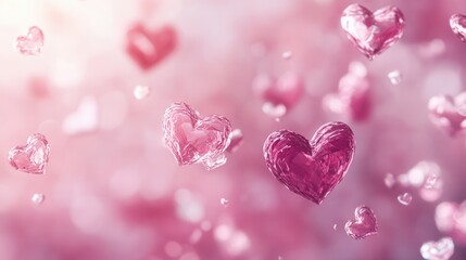 Fototapete - Soft pink hues create an abstract background filled with floating hearts and delicate textures that evoke feelings of love Generative AI