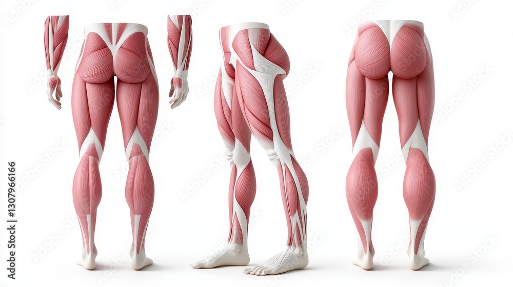 Human Leg Muscles Anatomy Posterior Anterior Side Views Stock ...