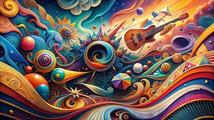 Wall Mural - aerial drone shot: abstract colorful doodle music background