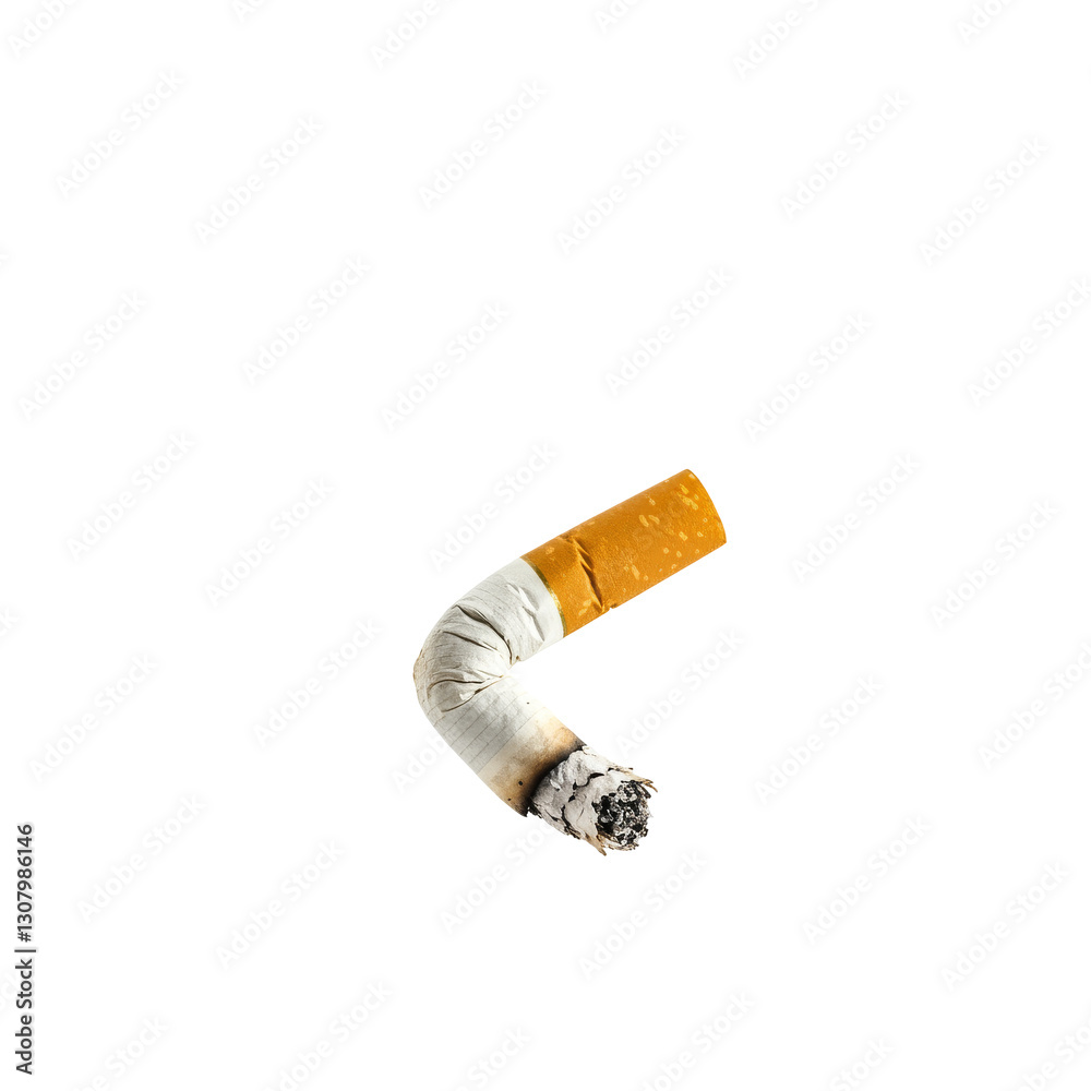 cigarette cutout PNG, burning cigarette on transparent background, cigarette on fire, cigarette  cutout, cigarette with burning tip Stock Photo