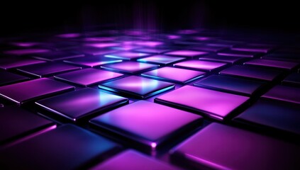 Poster - Neon Glossy Tiles with Vibrant Purple and Blue Hues for Modern Digital Background or Technology Design