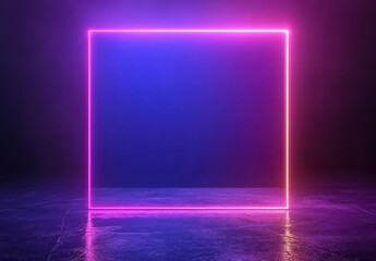 Poster - Neon Light Frame Illuminated Against Dark Background for Creative Display and Eye-Catching Visual Effects in Artistic Spaces and Photography Projects