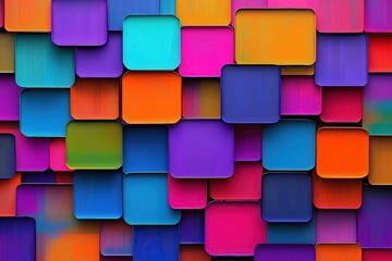 Poster - Bright, colorful square shapes fill the background, creating a dynamic visual effect. This lively arrangement adds energy and creativity to any design or digital project
