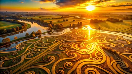 Poster - Aerial View of Calligraphic Swirls Set; Abstract Art Design from Above