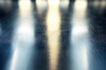 Poster - Reflective Metallic Surface with Soft Glow and Light Reflections, Showing Grains and Textures for Artistic and Industrial Use