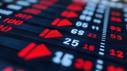 Poster - Stock market decline, digital display, trading screen, red arrows and numbers