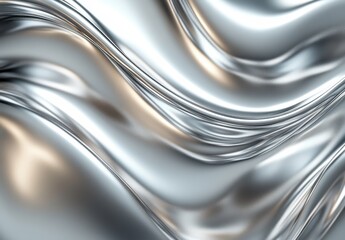 Poster - Shiny Metallic Silver Waves Reflecting Light in Smooth Flowing Patterns for Creative Background and Texture Use in Design Projects