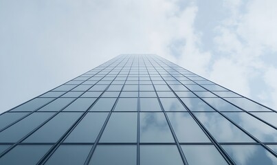 Aufkleber - Tall glass building viewed from below, reflecting the sky and clouds.