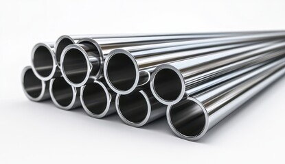 Poster - Silver Metal Pipes Stacked Together in Artistic Arrangement Showcasing Industrial Aesthetic and Modern Manufacturing Concepts for Design Projects