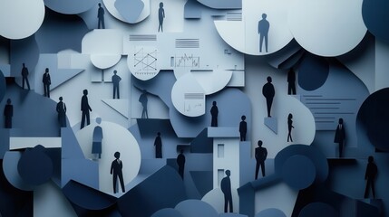 Leinwandbilder - Sophisticated layered paper art background depicting political analysis with interconnected silhouettes and data elements Generative AI