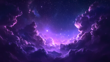Canvas Print - night sky painting featuring clouds and stars dreamy purple space wallpaper with a cute abstract cel
