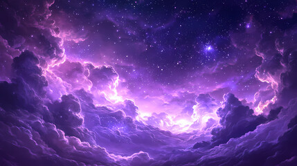 Canvas Print - night sky painting featuring clouds and stars dreamy purple space wallpaper with a cute abstract cel