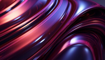 Fototapete - Abstract fluid-like shape with a neon glowing appearance in shades of purple and red.