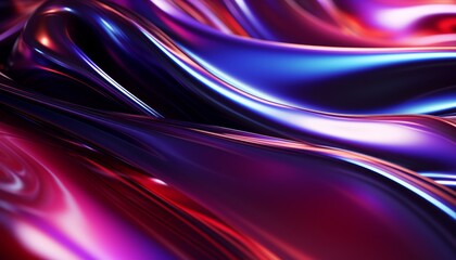 Fototapete - Abstract fluid-like shape with a neon glowing appearance in shades of purple and red.