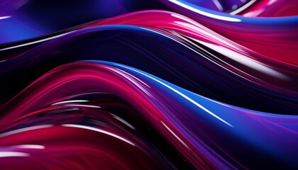 Fototapete - Abstract fluid-like shape with a neon glowing appearance in shades of purple and red.