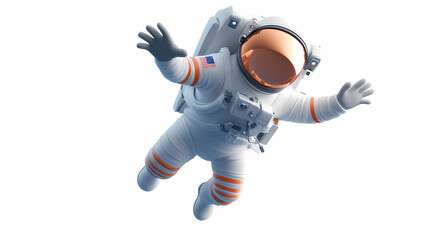Wall Mural - a cartoon astronaut joyfully floating in zero gravity against a white backdrop, exploring the vastne